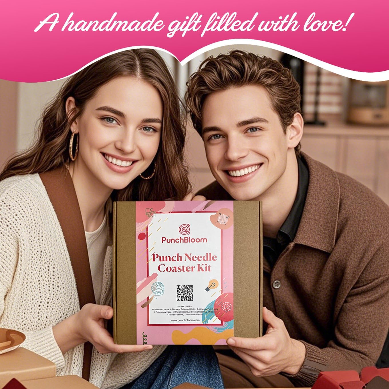 Christmas Style Punch Needle Coaster Kit - 6PCS