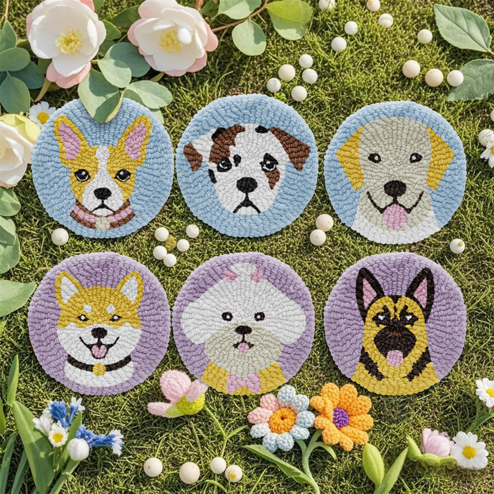 Dogs Punch Needle Coaster Kit - 6PCS