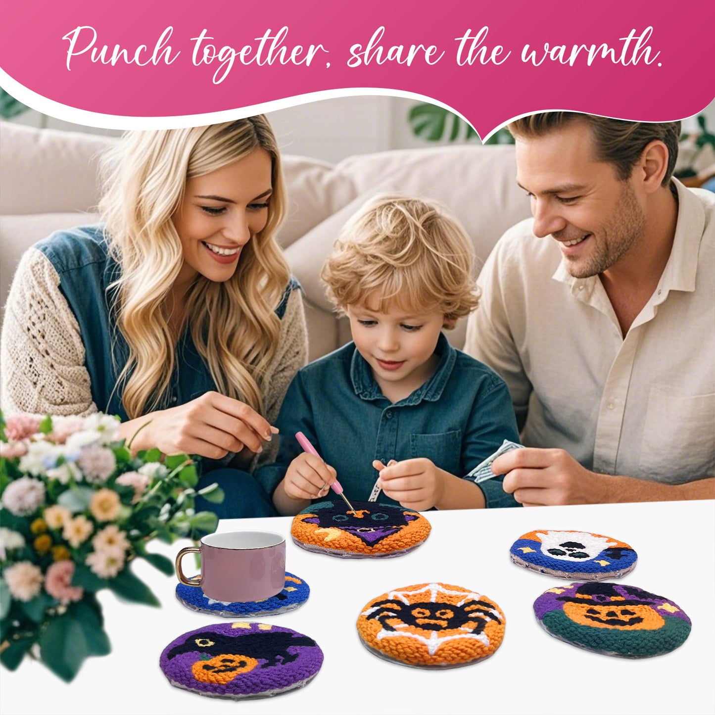 Halloween Style Punch Needle Coaster Kit  - 6PCS