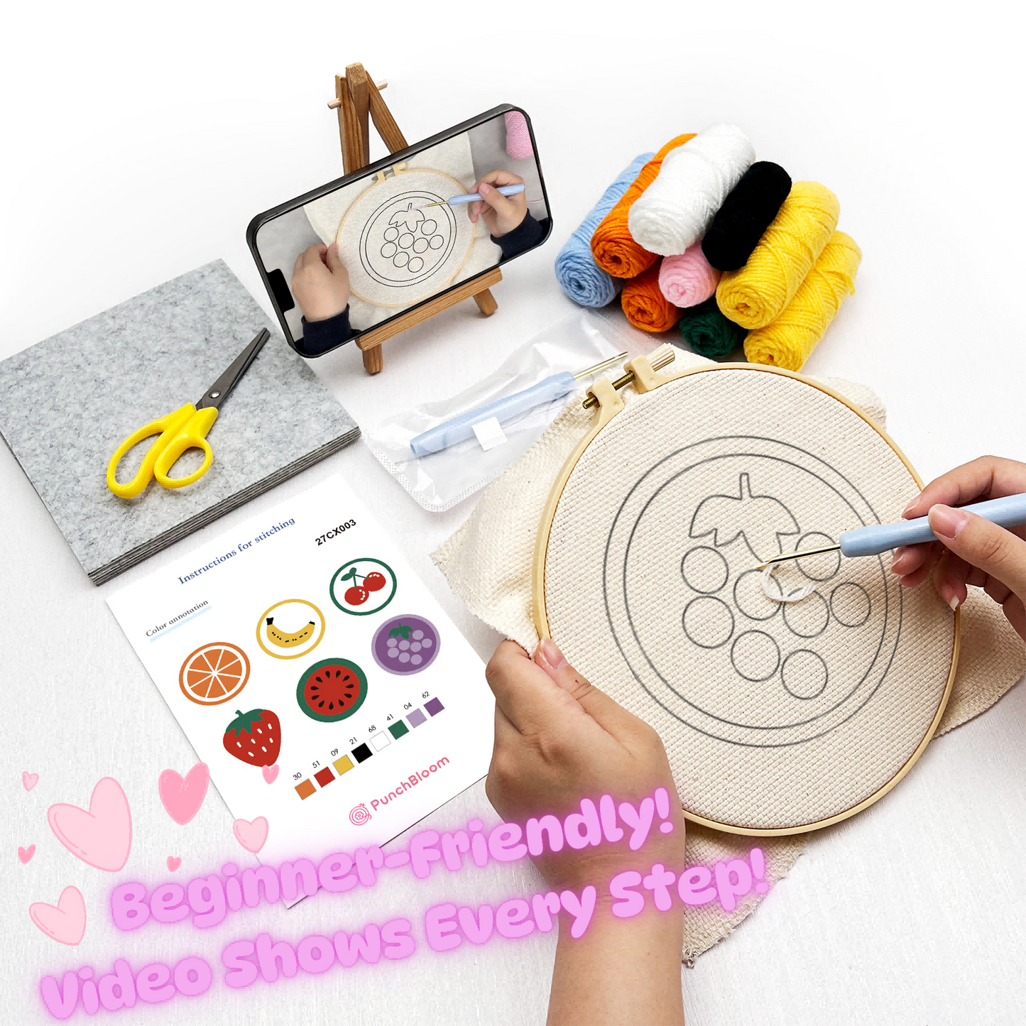 Fruits Punch Needle Coaster Kit - 6PCS