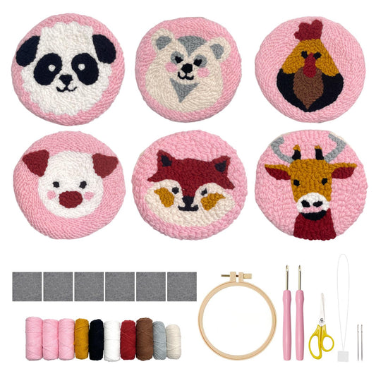 Cuties Punch Needle Coaster Kit - 6PCS