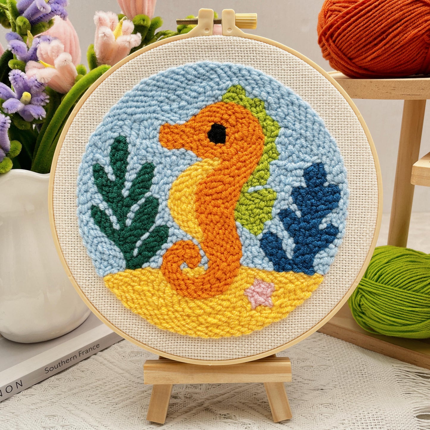 Turtle & Seahorse -Punch Needle Decor Kit