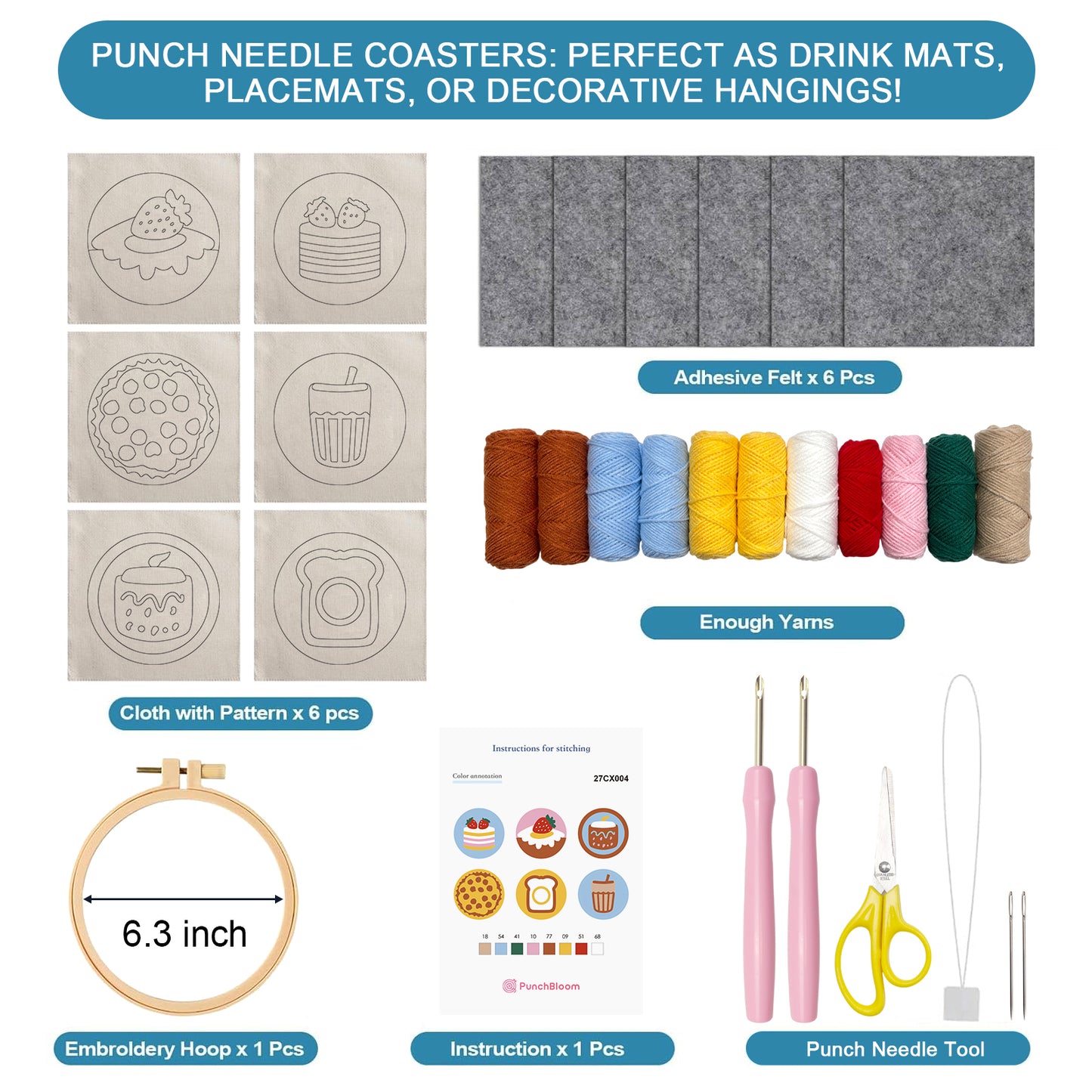 Desserts Punch Needle Coaster Kit - 6PCS
