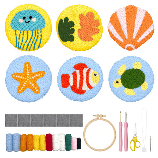 Ocean Punch Needle Coaster Kit - 6PCS