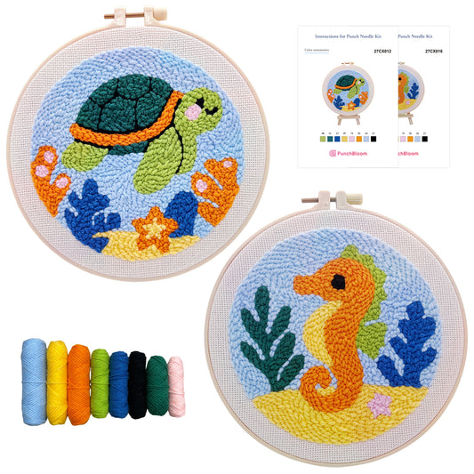 Turtle & Seahorse -Punch Needle Decor Kit