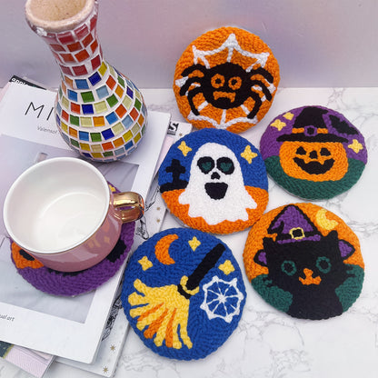 Halloween Style Punch Needle Coaster Kit  - 6PCS