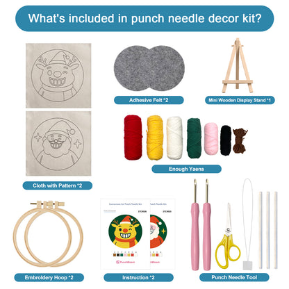 Santa Claus and Reindeer -Punch Needle Decor Kit