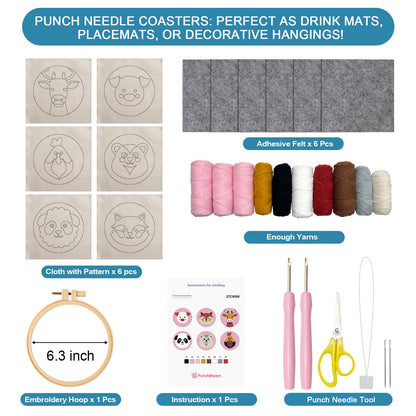 Cuties Punch Needle Coaster Kit - 6PCS