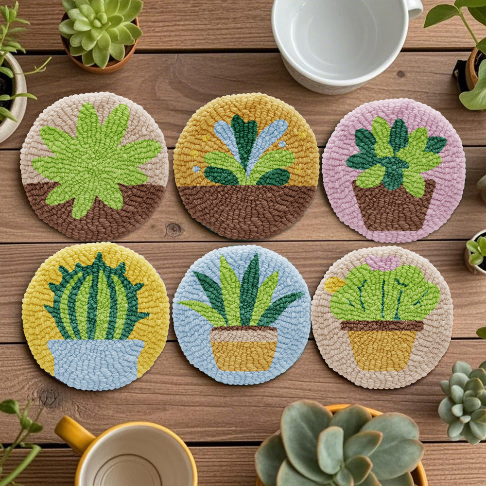 Succulent Plants Punch Needle Coaster Kit - 6PCS
