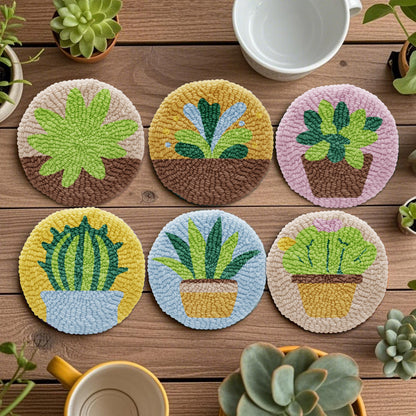 Succulent Plants Punch Needle Coaster Kit - 6PCS