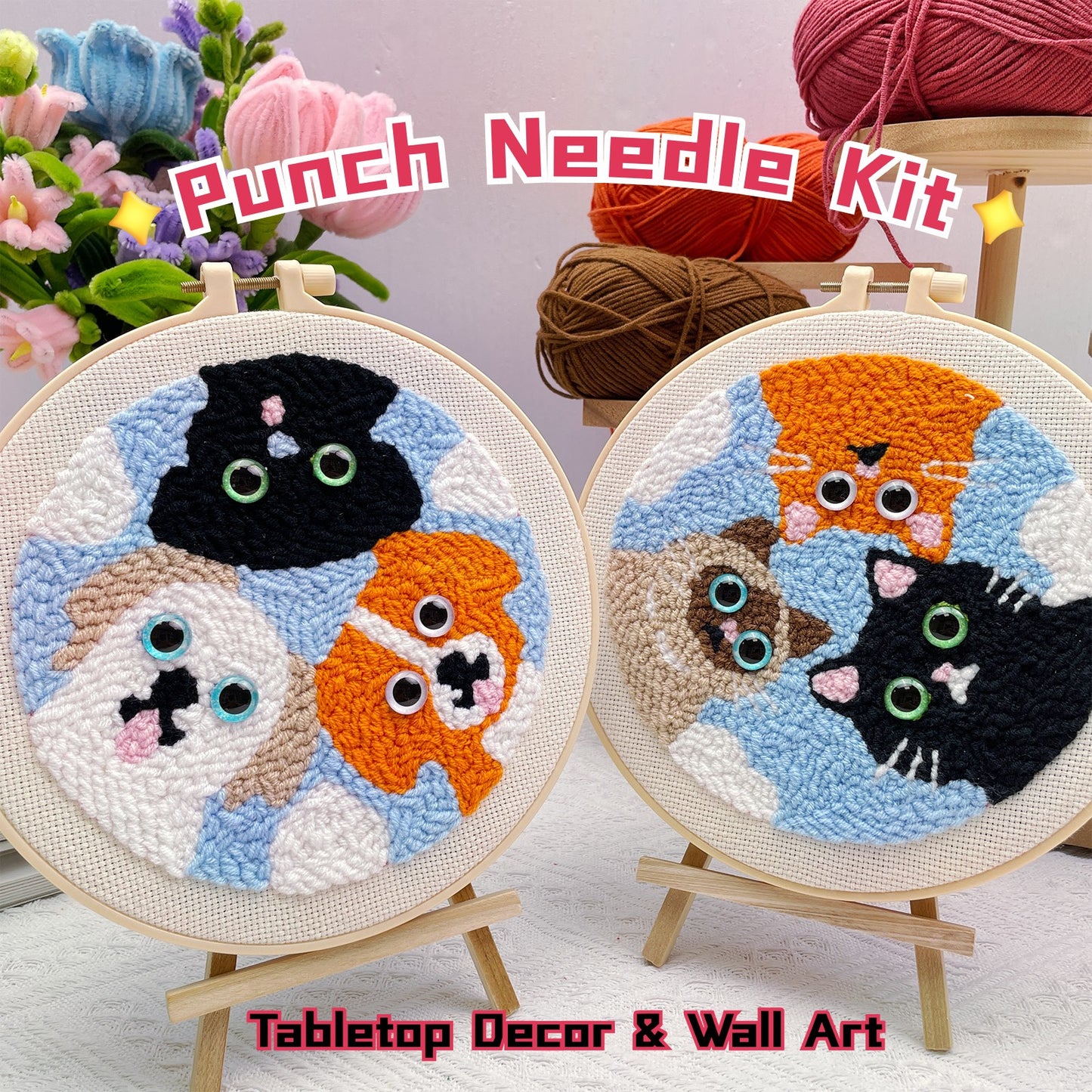 Cats and Dogs -Punch Needle Decor Kit
