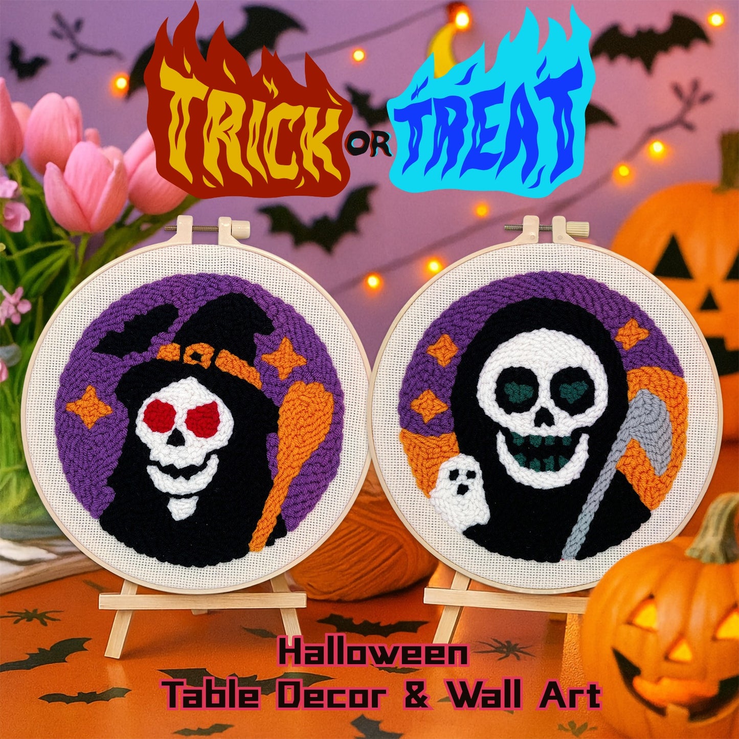Grim Reaper and Witch -Punch Needle Decor Kit