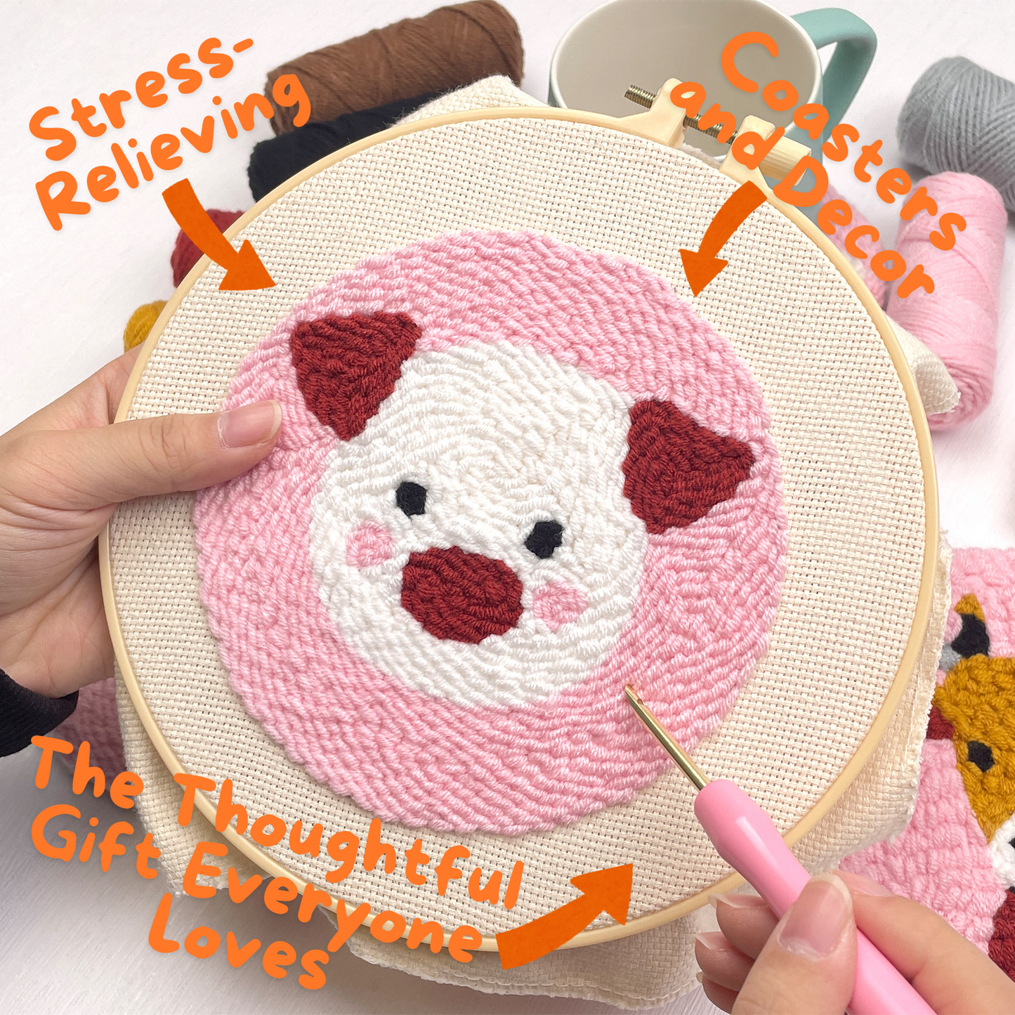 Cuties Punch Needle Coaster Kit - 6PCS