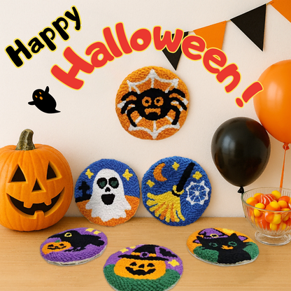 Halloween Style Punch Needle Coaster Kit  - 6PCS