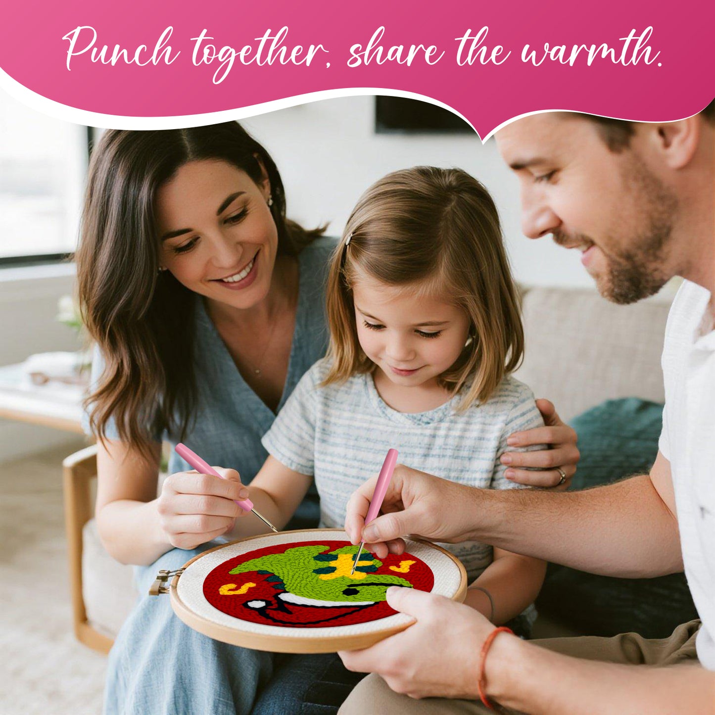 Dinosaur and Penguin -Punch Needle Decor Kit