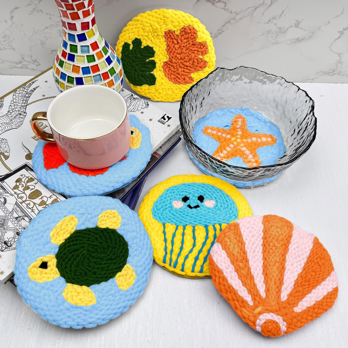 Ocean Punch Needle Coaster Kit - 6PCS