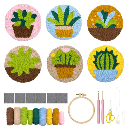 Succulent Plants Punch Needle Coaster Kit - 6PCS