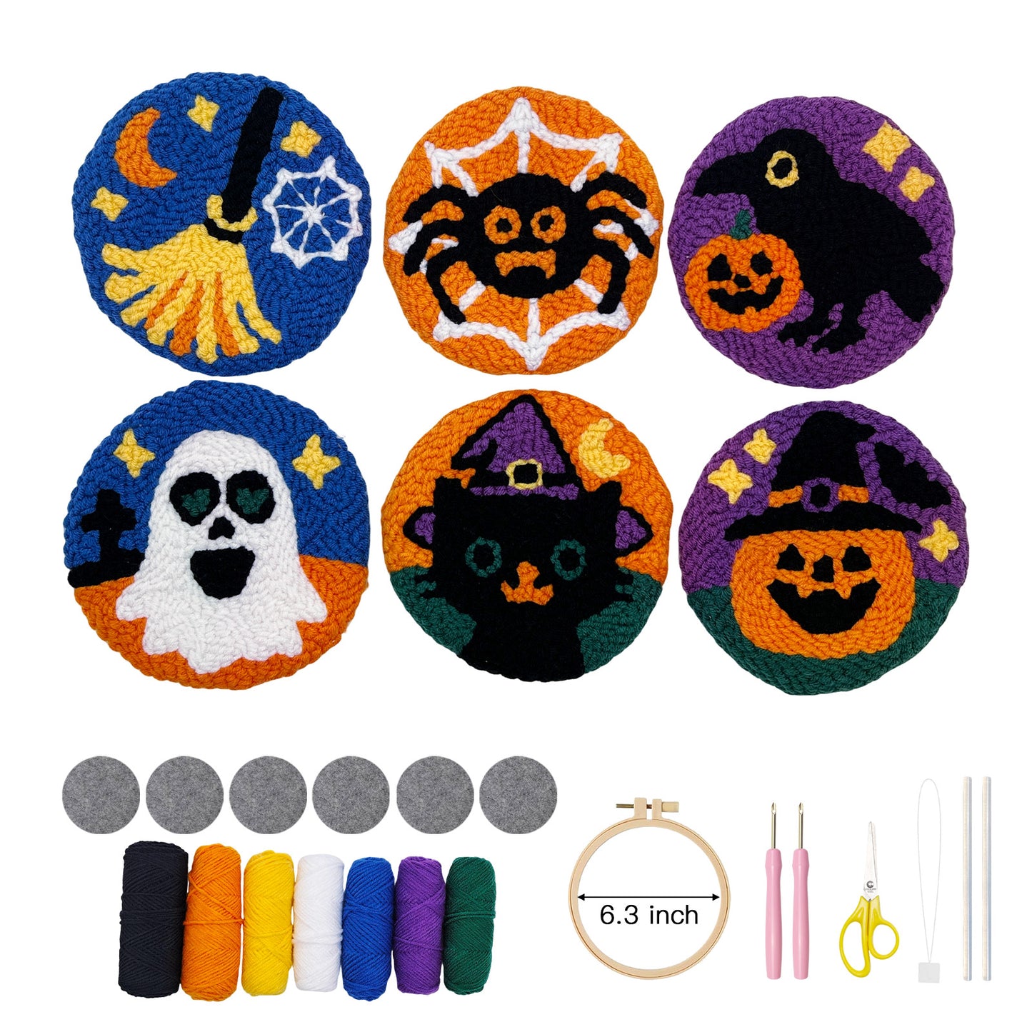 Halloween Style Punch Needle Coaster Kit  - 6PCS