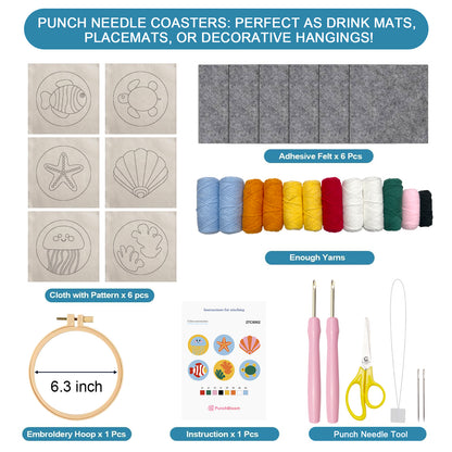 Ocean Punch Needle Coaster Kit - 6PCS
