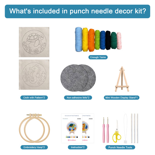 Turtle & Seahorse -Punch Needle Decor Kit