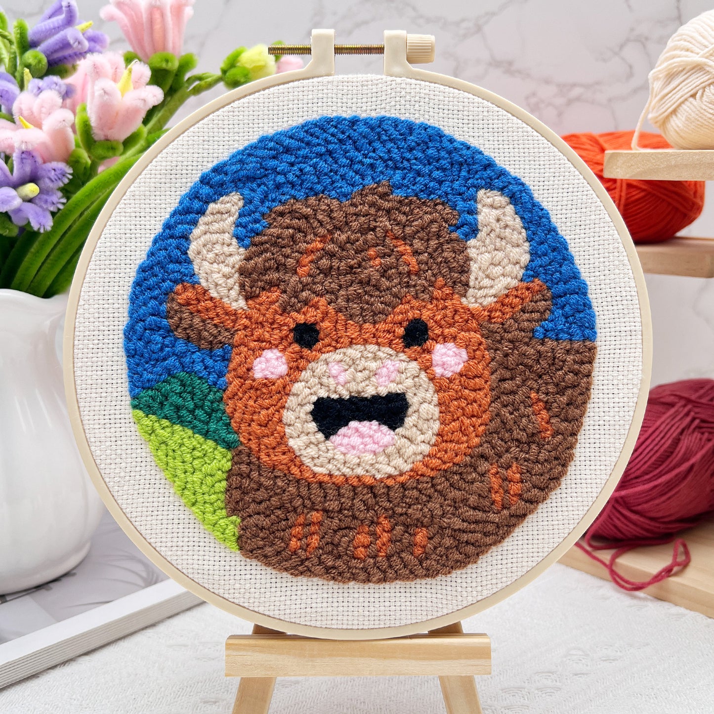 Cow and Horse -Punch Needle Decor Kit