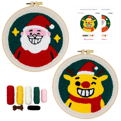 Santa Claus and Reindeer -Punch Needle Decor Kit