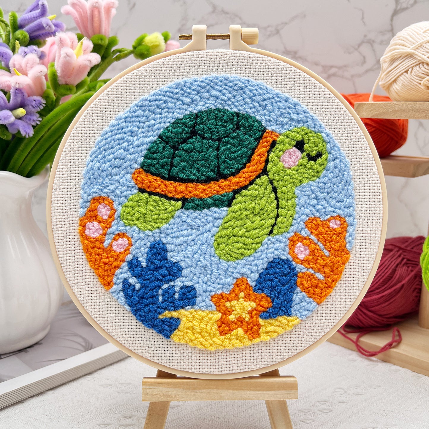 Turtle & Seahorse -Punch Needle Decor Kit
