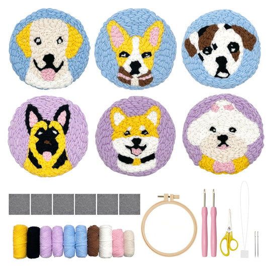 Dogs Punch Needle Coaster Kit - 6PCS