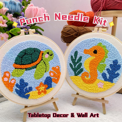Turtle & Seahorse -Punch Needle Decor Kit