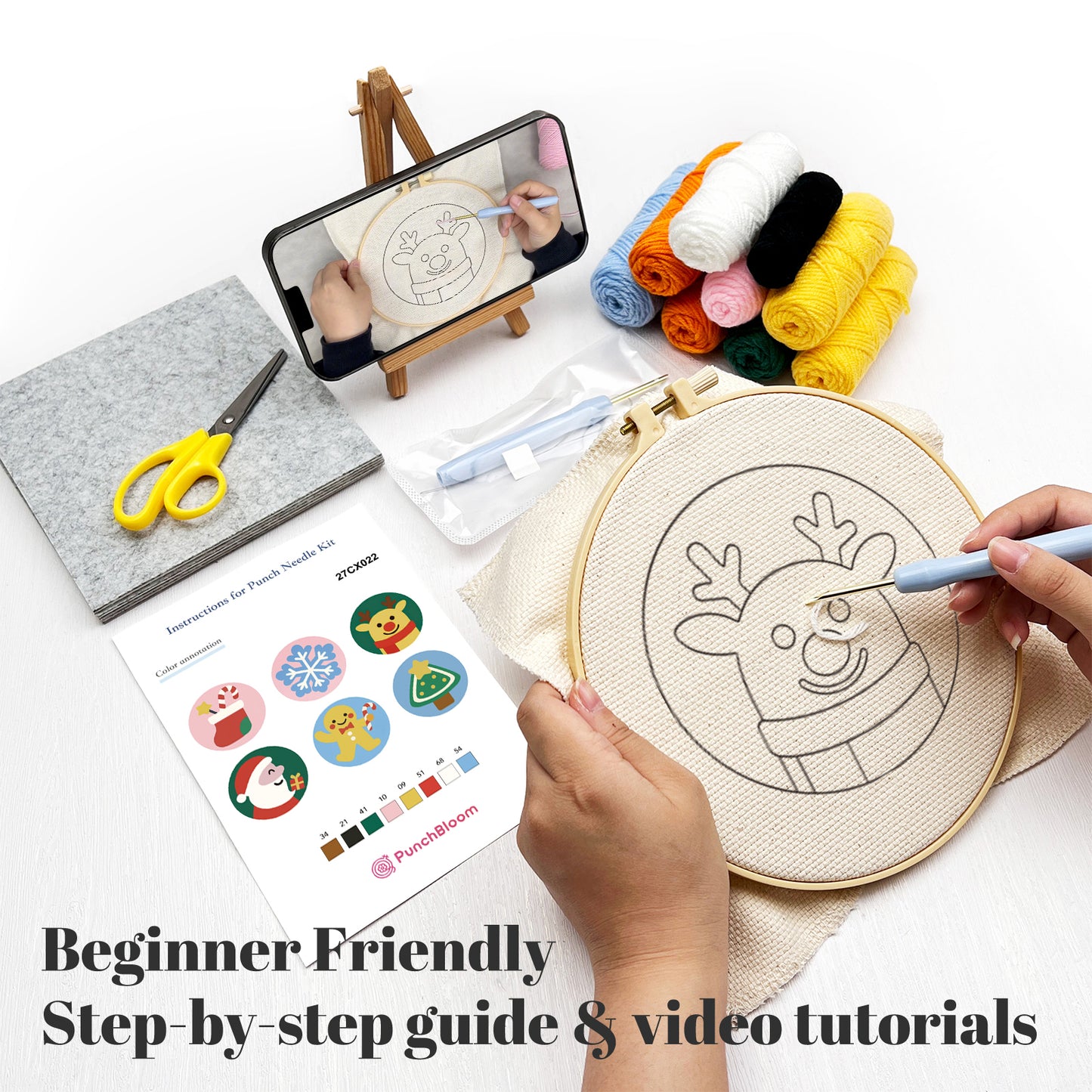 Christmas Style Punch Needle Coaster Kit  - 6PCS