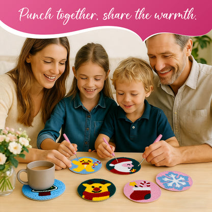 Christmas Style Punch Needle Coaster Kit  - 6PCS