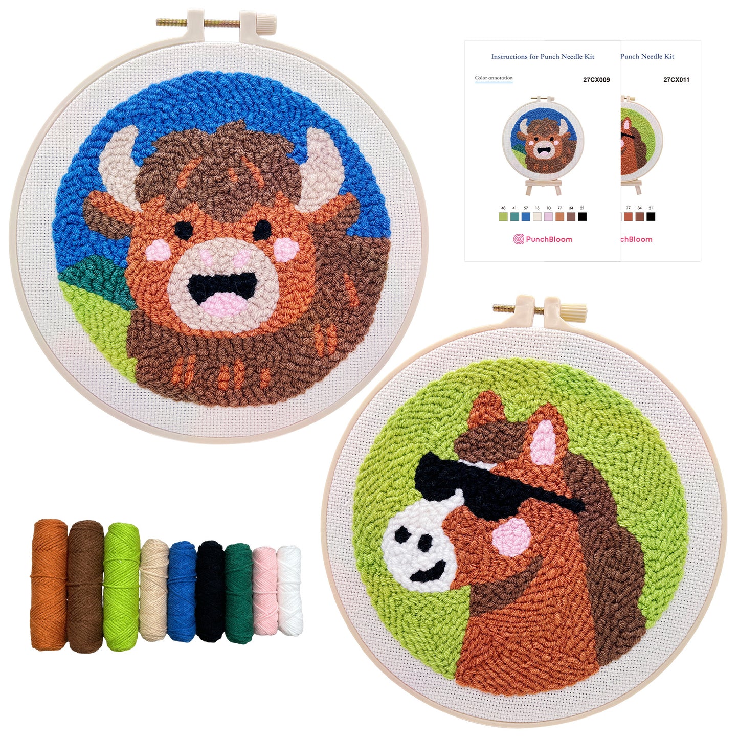 Cow and Horse -Punch Needle Decor Kit