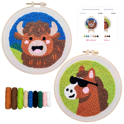 Cow and Horse -Punch Needle Decor Kit