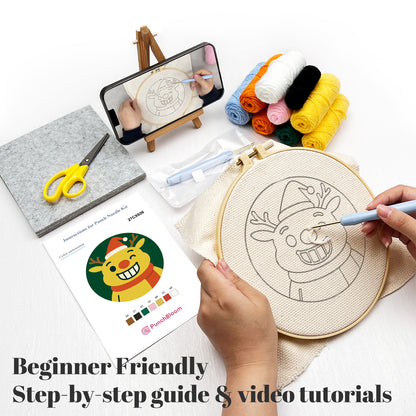 Santa Claus and Reindeer -Punch Needle Decor Kit