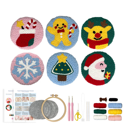 Christmas Style Punch Needle Coaster Kit  - 6PCS