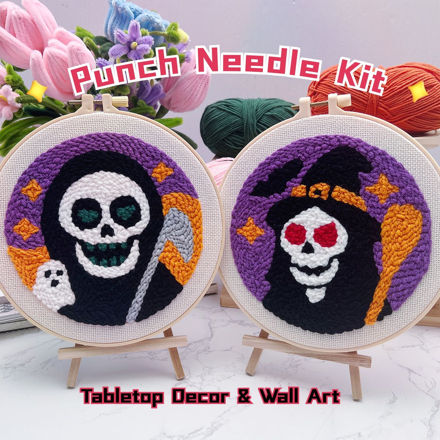Grim Reaper and Witch -Punch Needle Decor Kit