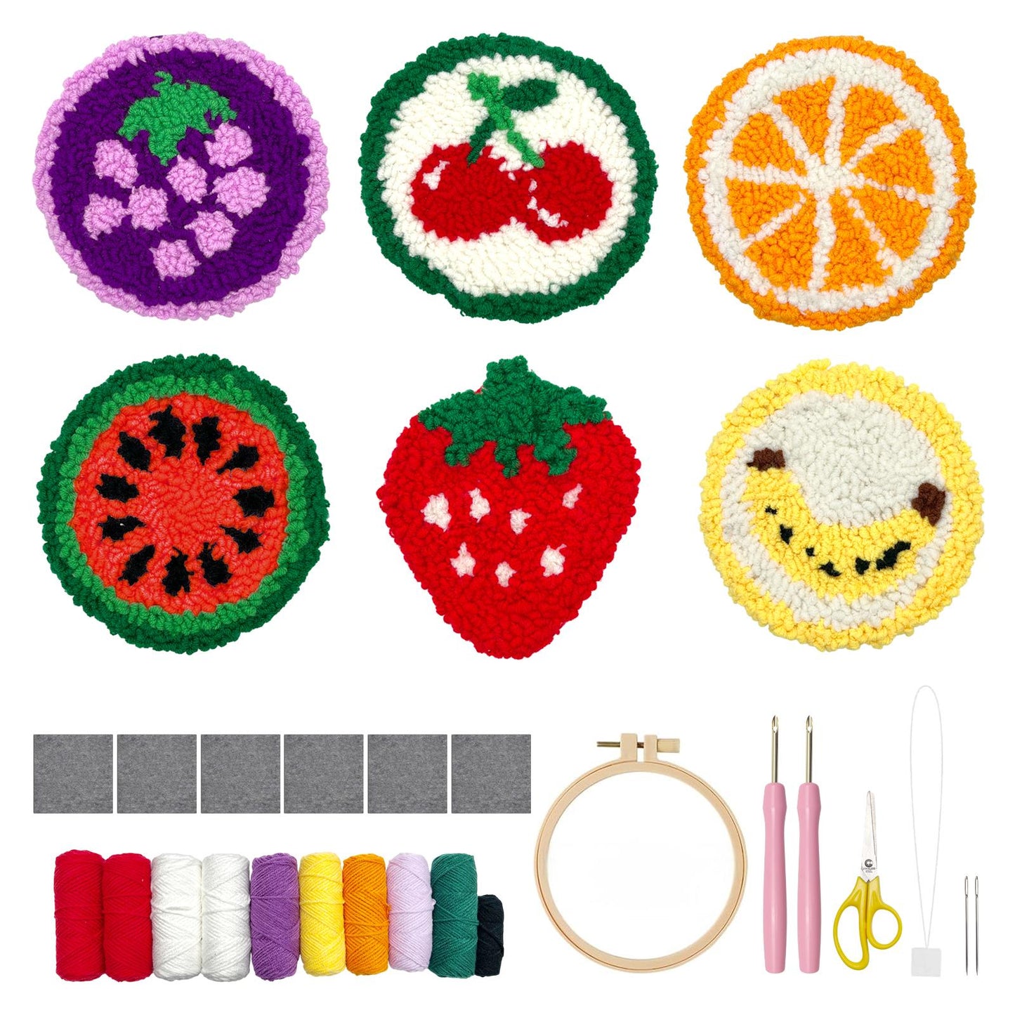Fruits Punch Needle Coaster Kit - 6PCS