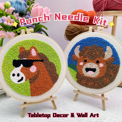 Cow and Horse -Punch Needle Decor Kit