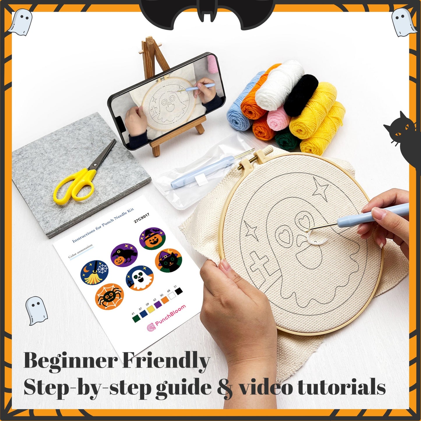 Halloween Style Punch Needle Coaster Kit  - 6PCS