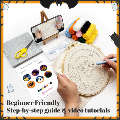 Halloween Style Punch Needle Coaster Kit  - 6PCS