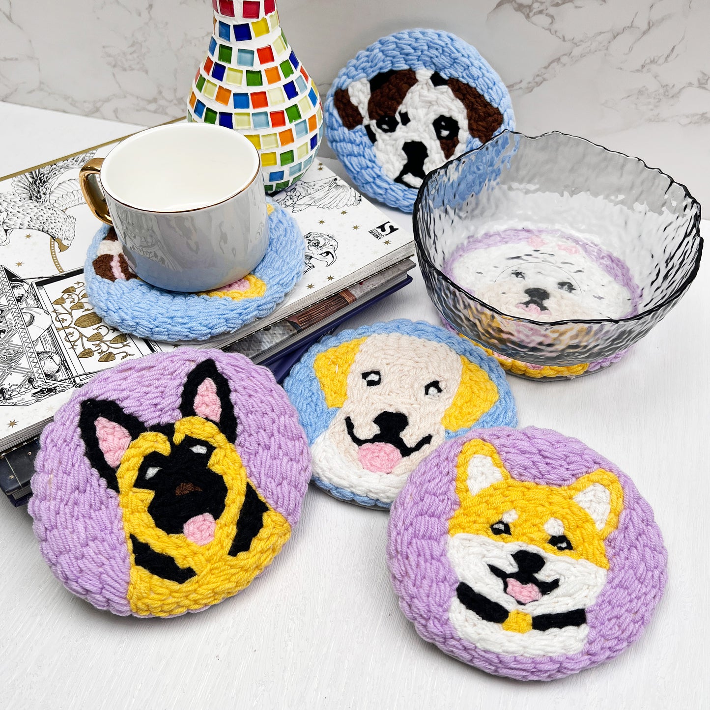 Dogs Punch Needle Coaster Kit - 6PCS