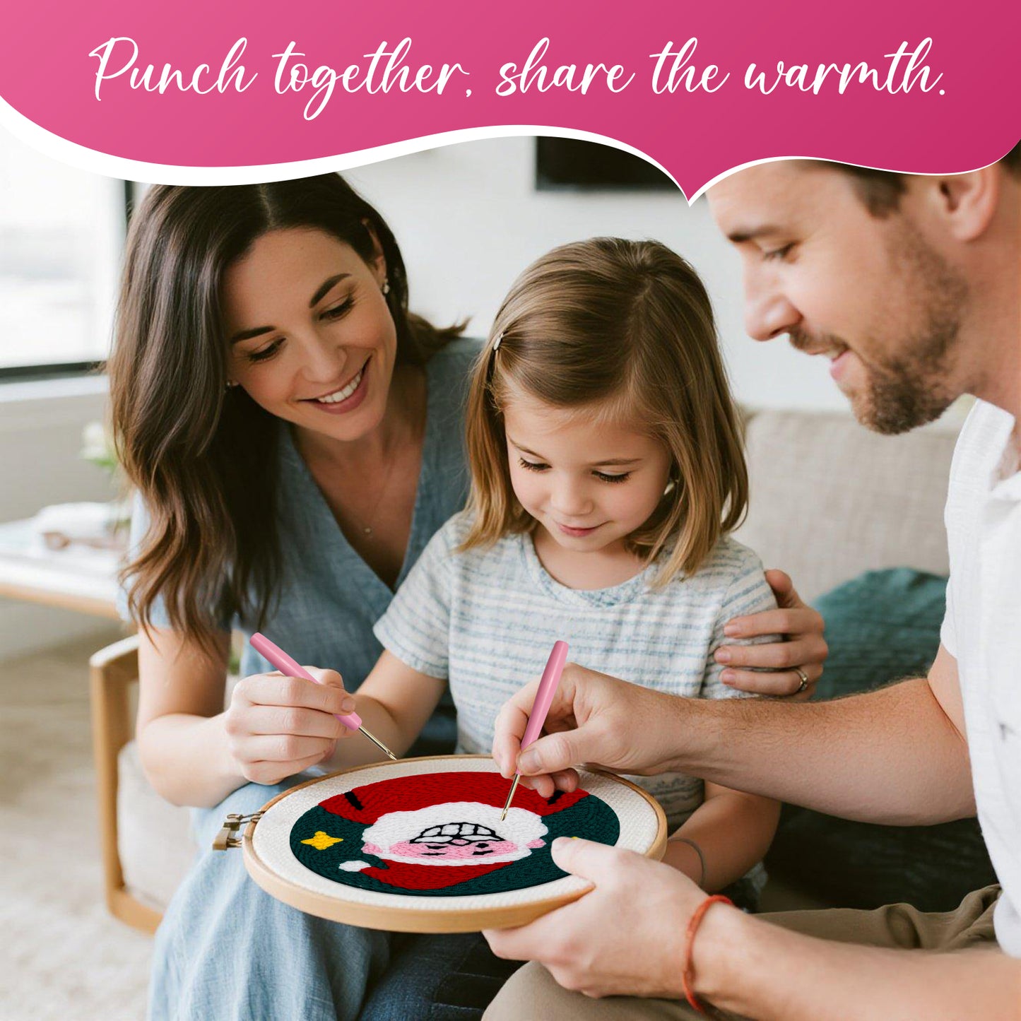 Santa Claus and Reindeer -Punch Needle Decor Kit